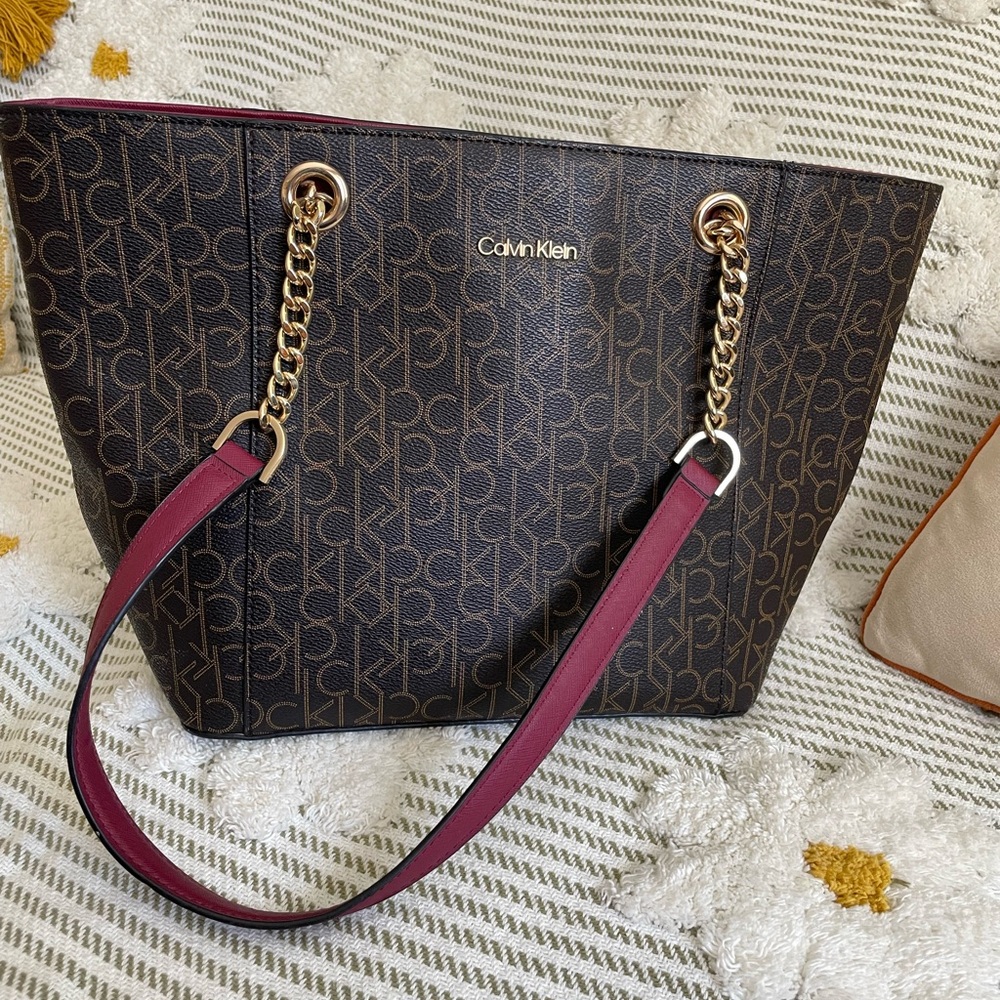 Calvin Klein Black and Red Tote with Gold Accents